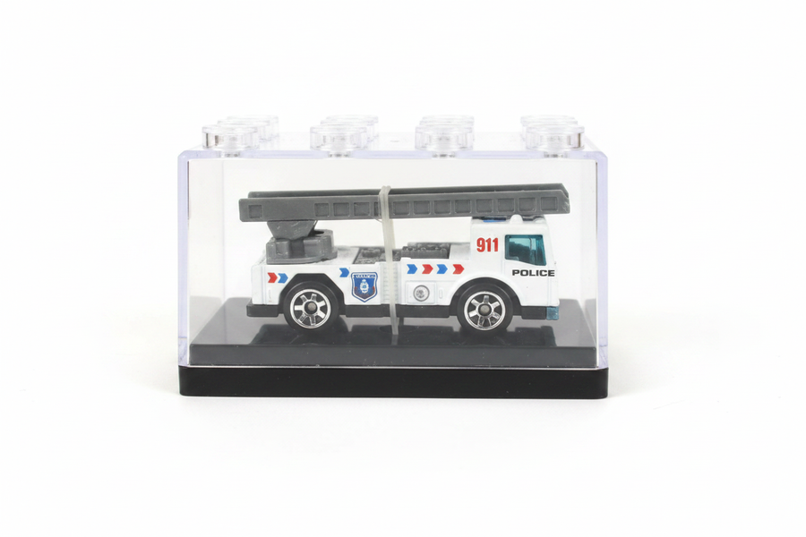 Police 911 ladder truck in display box white background