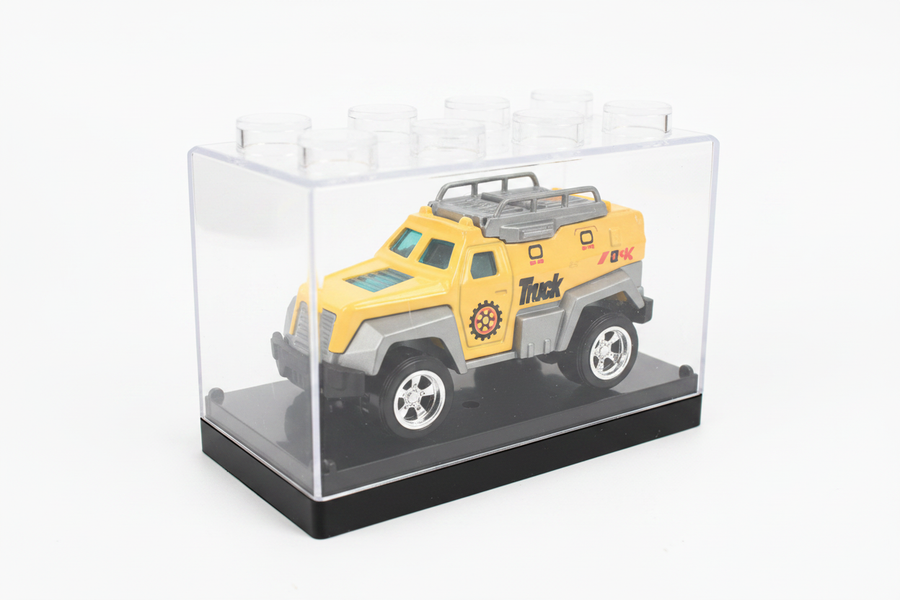 TrucK 03 yellow silver off-road truck in display box white background