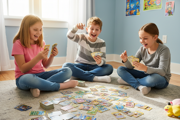 Children Playing with Pokemon Trading Cards
