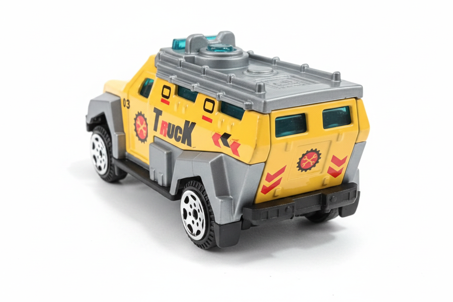 TrucK 03 yellow silver off-road truck rear view white background