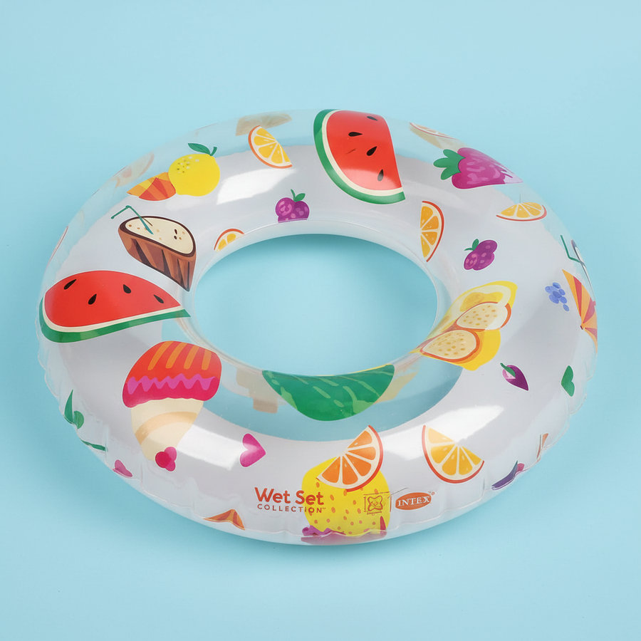 Close-up of fruit print pattern on swim ring