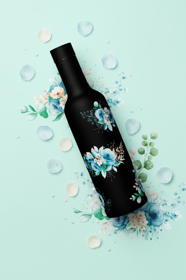 Blue Floret bottle - lifestyle flat lay