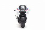 White black RACE sport tourer motorcycle front view white background