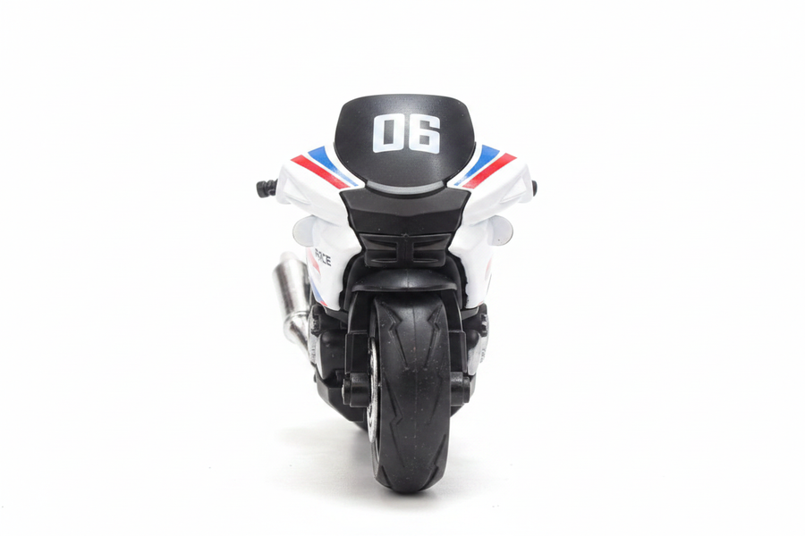 White black RACE sport tourer motorcycle front view white background