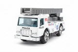 Police 911 ladder truck front view white background
