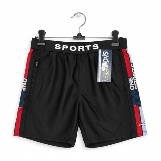Konexpro One Sports black red swim shorts product photo white background
