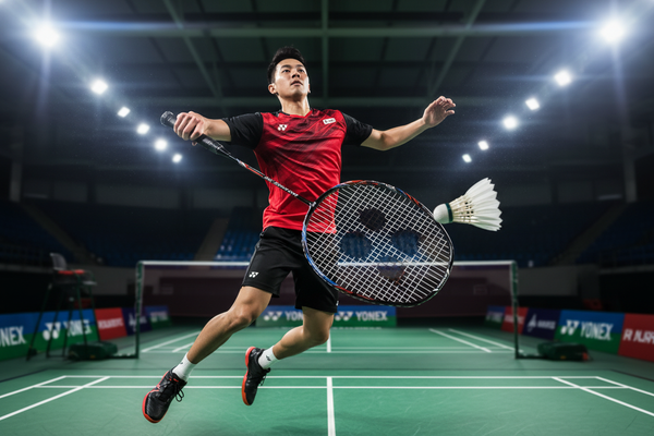 Player in action with Yonex Voltric Lite 40i badminton racket