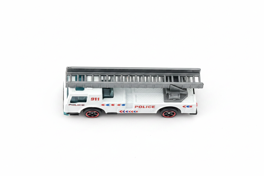 Police 911 ladder truck top angle view white background