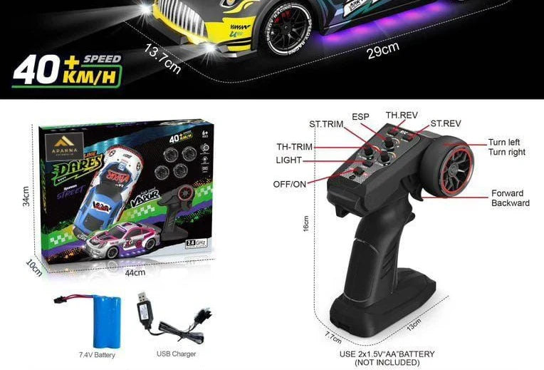 Aparna Dares RC Drift Car 4WD 40KM/H with LED & ESP Gyroscope